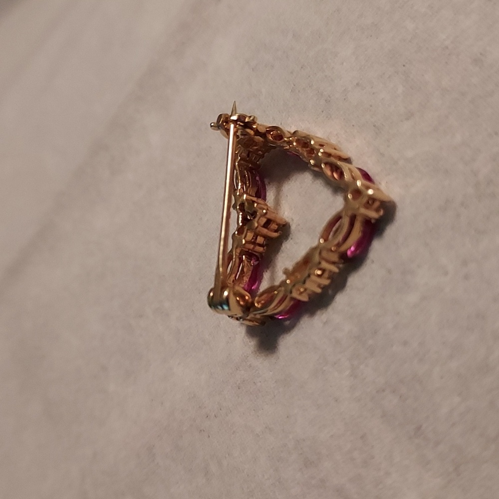 Heart Shaped Pin With Diamond & Ruby Stones In Go… - image 7